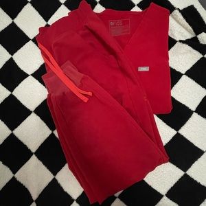 Figs Red Jogger Scrub Set
